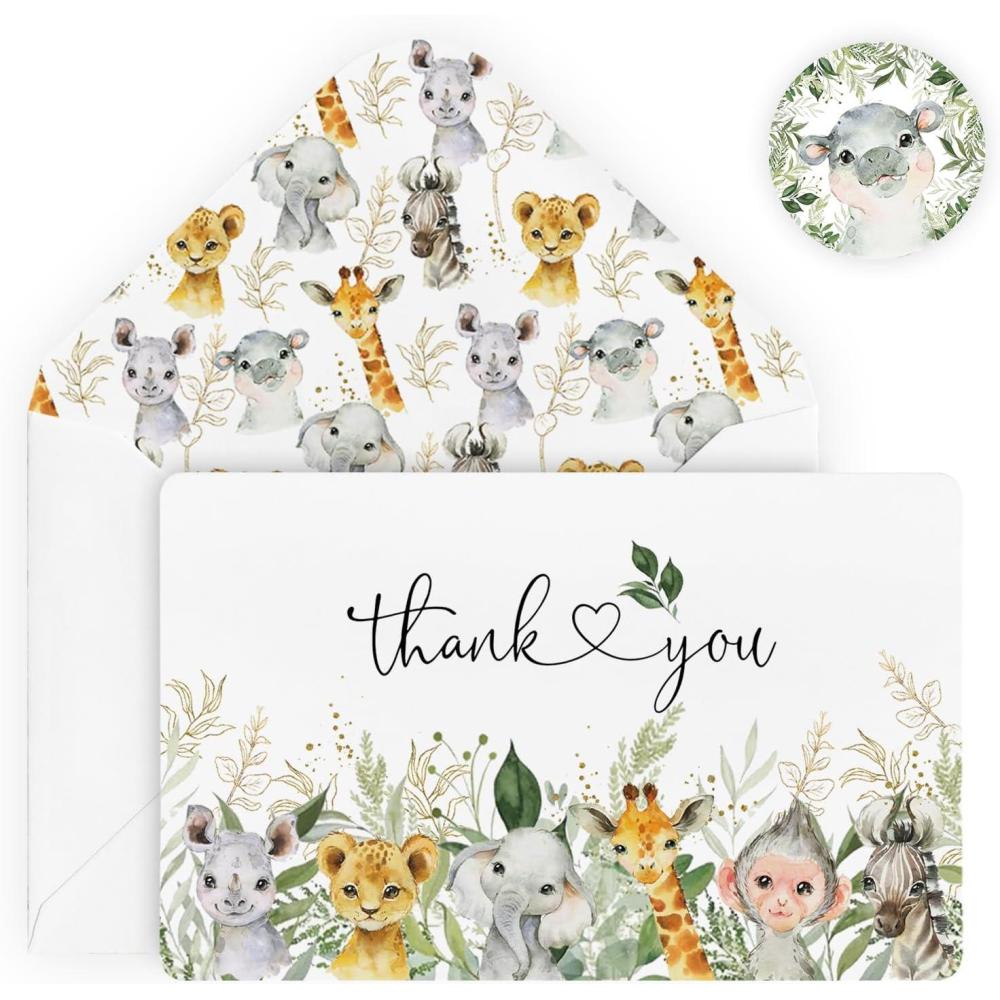 imageArtoid Mode 24 Pack Elephant Giraffe Thank You Cards Animal Greeting Cards Gift With Envelope Sticker Blank Note Cards for Birthday Wedding Baby Shower Bridal Shower 4 x 6 Inch
