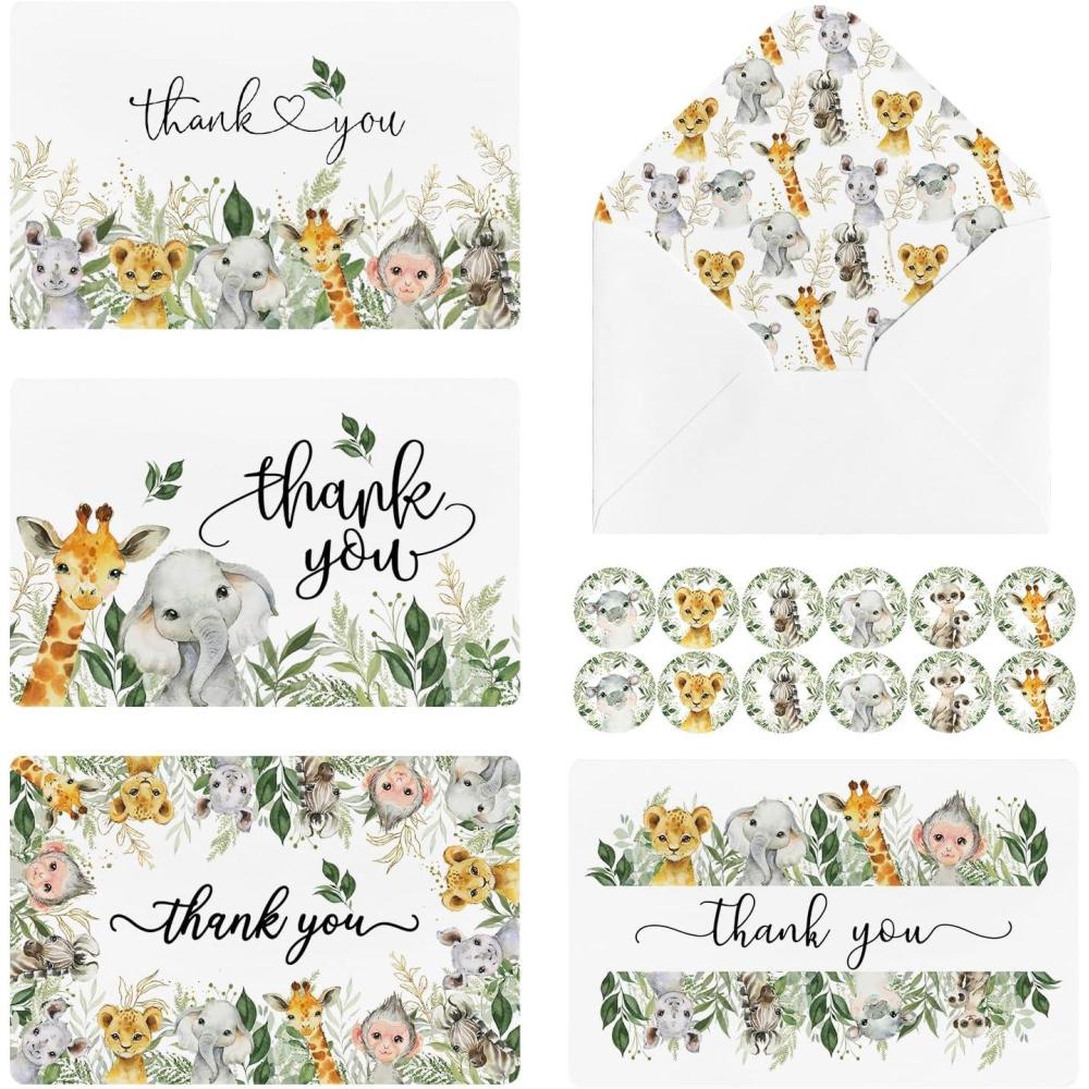 imageArtoid Mode 36 Pack Giraffe Elephant Thank You Cards Animal Greeting Cards Gift With Envelope Sticker Blank Note Cards for Birthday Wedding Baby Shower Bridal Shower 4 x 6 Inch