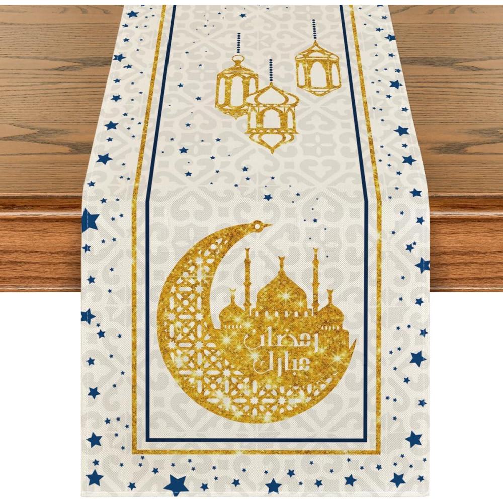 imageArtoid Mode Black Moon Star Gloden Ramadan Table Runner Seasonal Summer Holiday Kitchen Dining Table Decoration for Home Party Decor 13 x 72 InchOff White