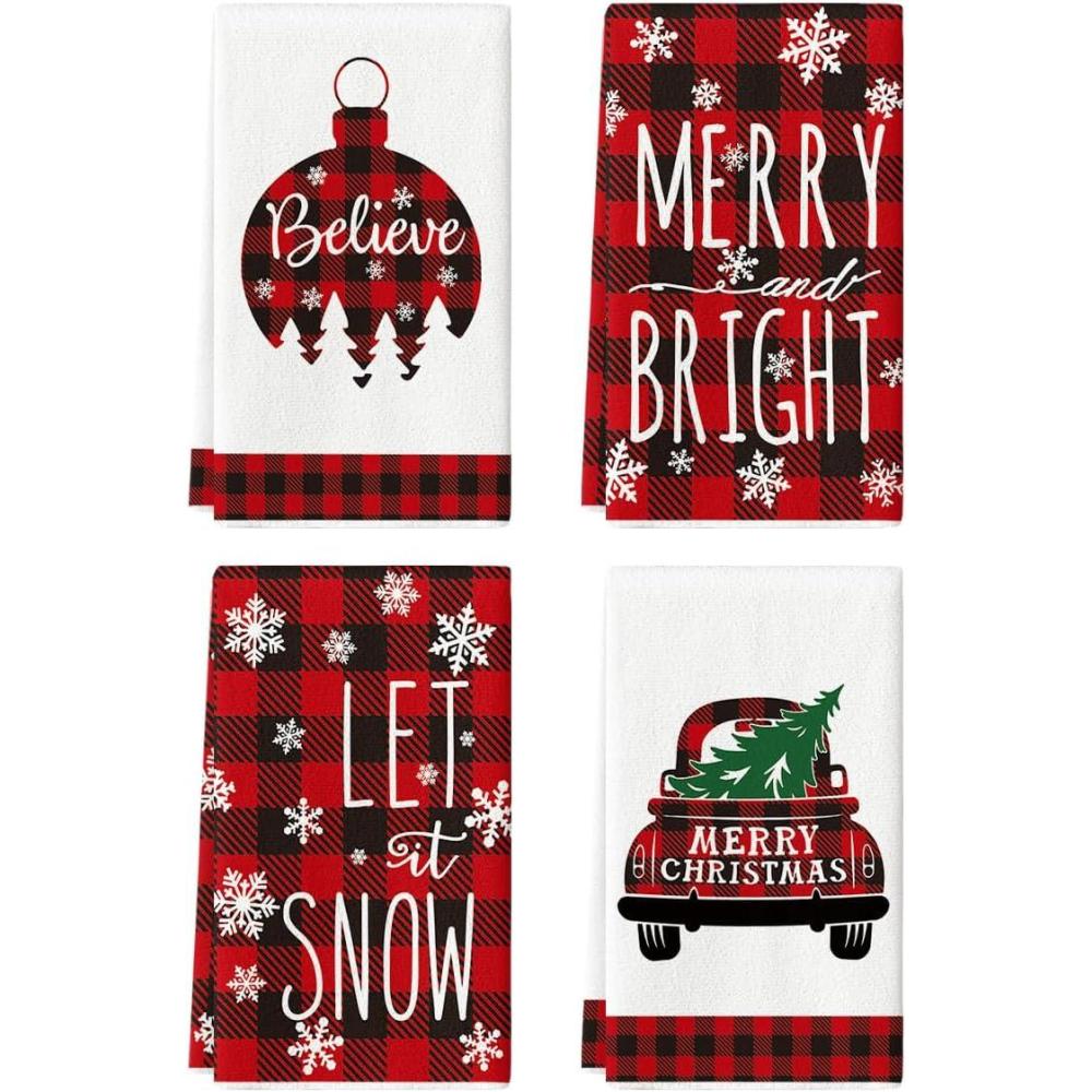 imageArtoid Mode Buffalo Plaid Tree Christmas Kitchen and Dish Towels 18 x 26 Inch Ornament Car Winter Holiday Ultra Absorbent Drying Cloth Tea Towels Set of 4BlackRed