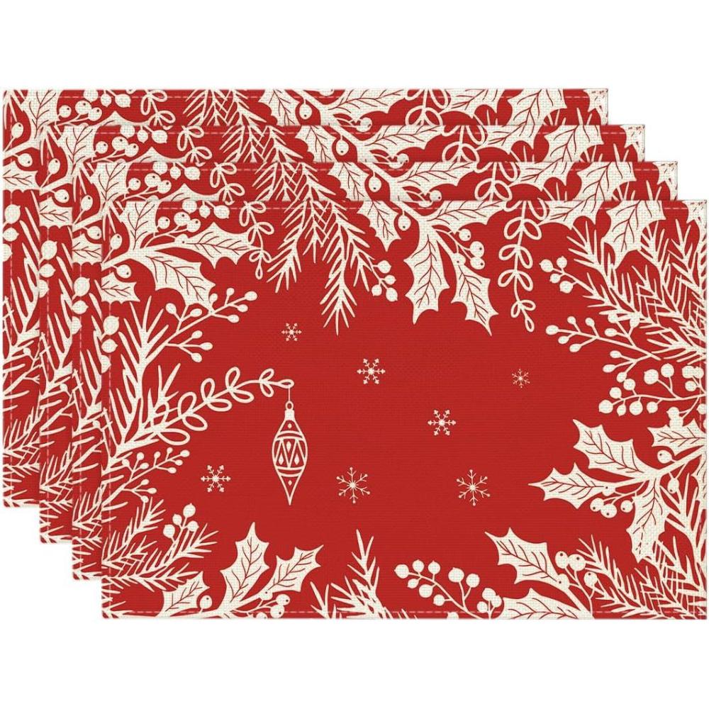 imageArtoid Mode Eucalyptus Leaves Berry Christmas Placemats Set of 4 15 Inch Seasonal Winter Xmas Round Table Mats for Dining DecorationRed