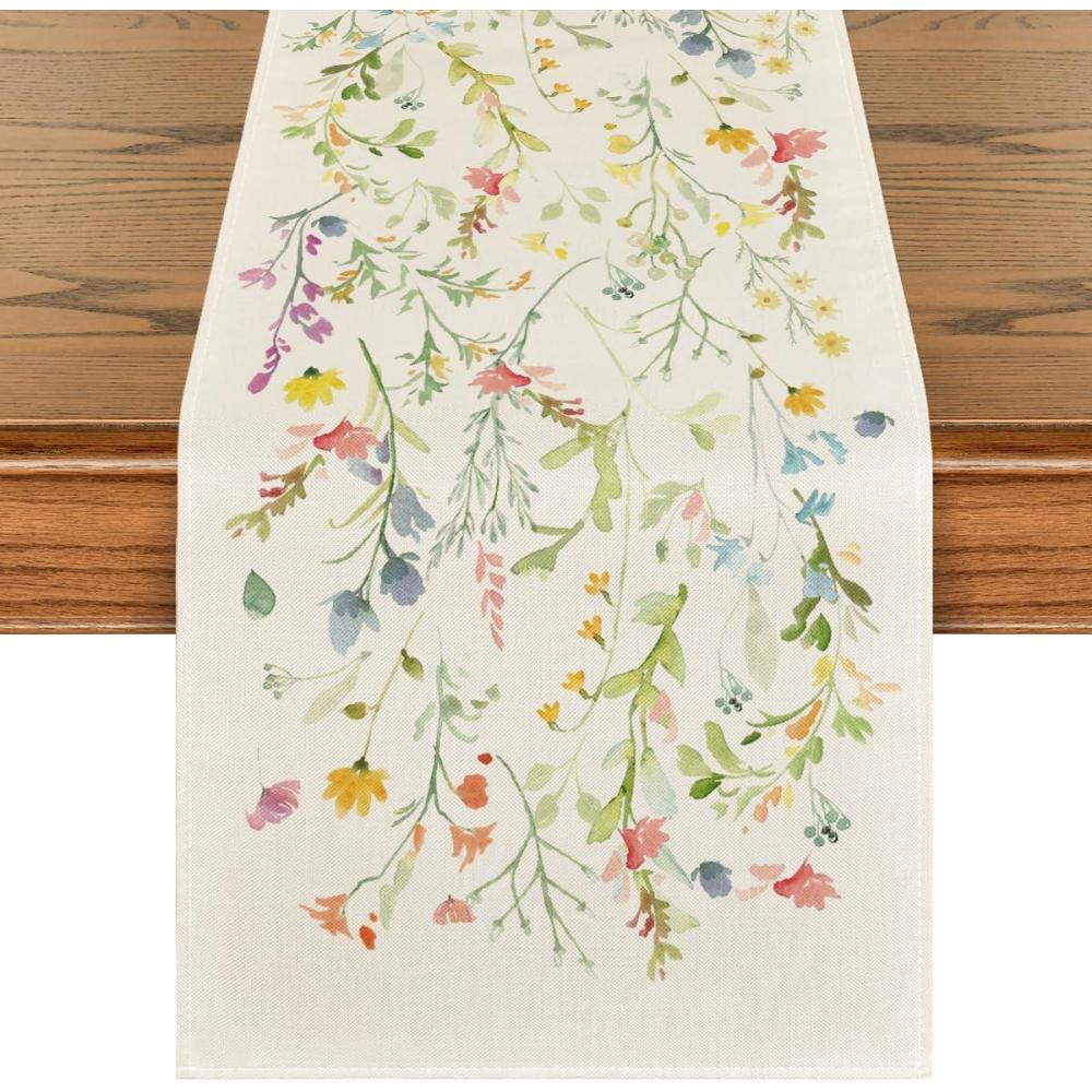 imageArtoid Mode Floral Leaves Fall Table Runner Wild Flowers and Grasses Seasonal Autumn Kitchen Dining Table Decoration for Home Party Decor 13x72 InchBeige