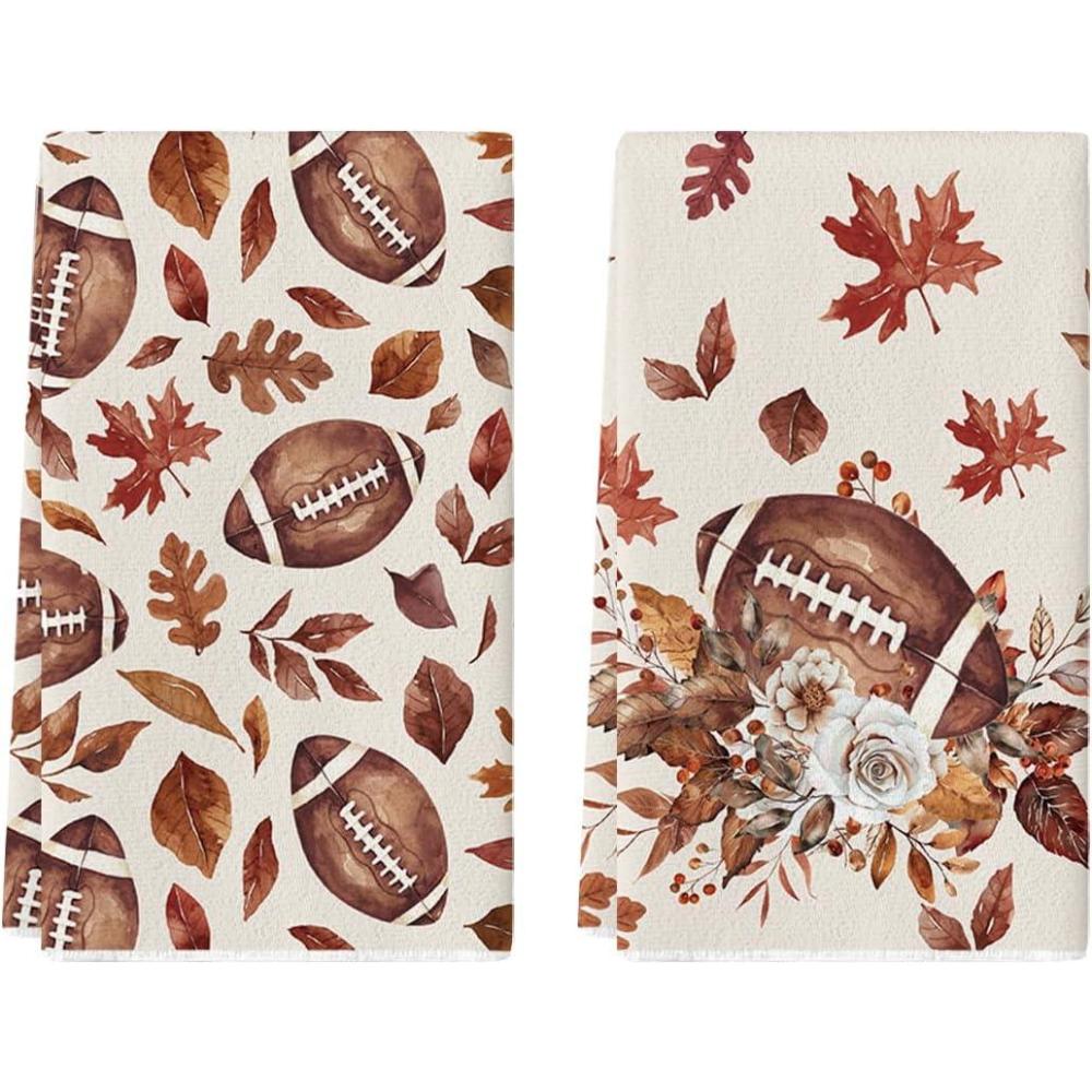 imageArtoid Mode Maple Leaves Football Kitchen Towels Dish Towels 18x26 Inch Bowknot Fall Flower Thanksgiving Decoration Hand Towels Set of 2