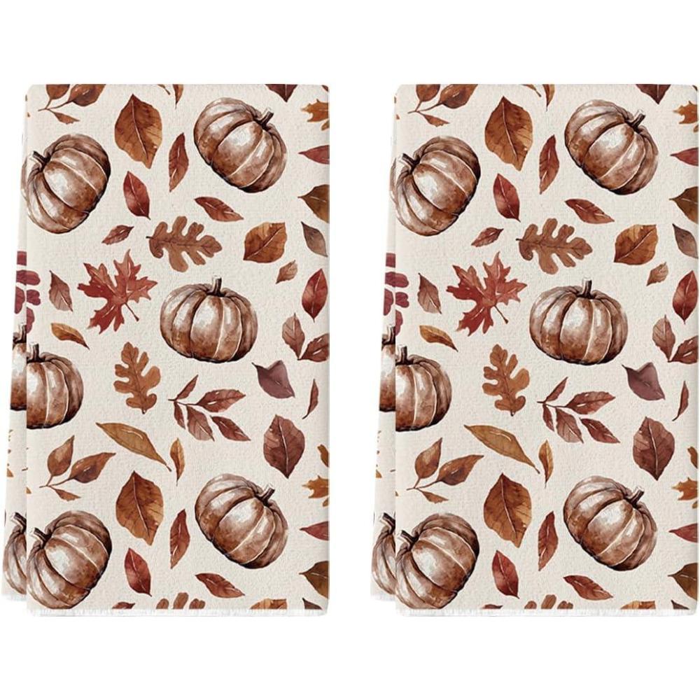 imageArtoid Mode Maple Leaves Pumpkin Fall Kitchen Towels Dish Towels 18x26 Inch Farmhouse Autumn Decoration Hand Towels Set of 2
