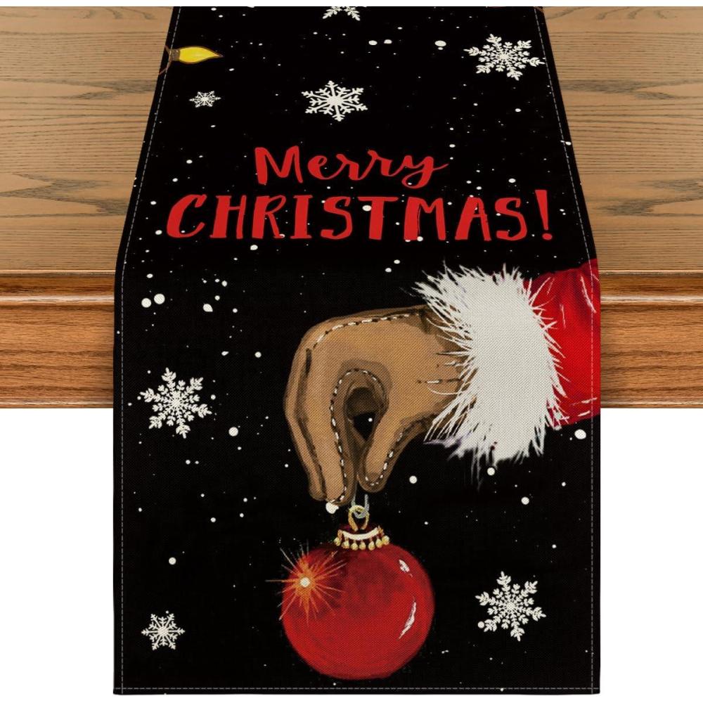 imageArtoid Mode Merry Christmas Table Runner Black Seasonal Winter Xmas Holiday Kitchen Dining Table Decoration for Outdoor Home Party Decor 13 x 72 InchTable Runner  13 x 36