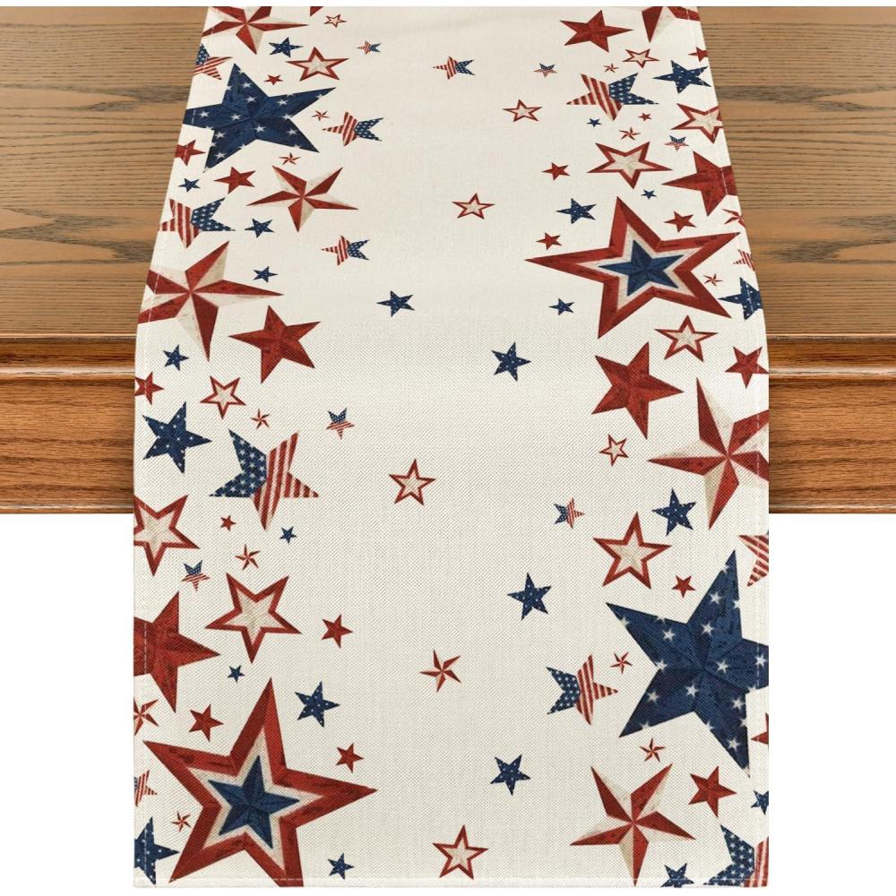imageArtoid Mode Old Style Stars American Flag 4th of July Table Runner Memorial Day Kitchen Dining Table Decoration for Home Party Decor 13x72 InchBeige