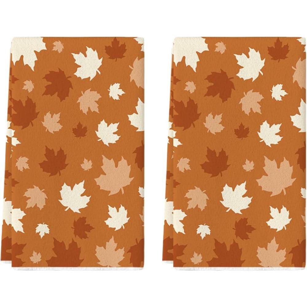 imageArtoid Mode Orange Maple Leaves Fall Kitchen Towels Dish Towels 18x26 Inch Farmhouse Autumn Decoration Hand Towels Set of 2