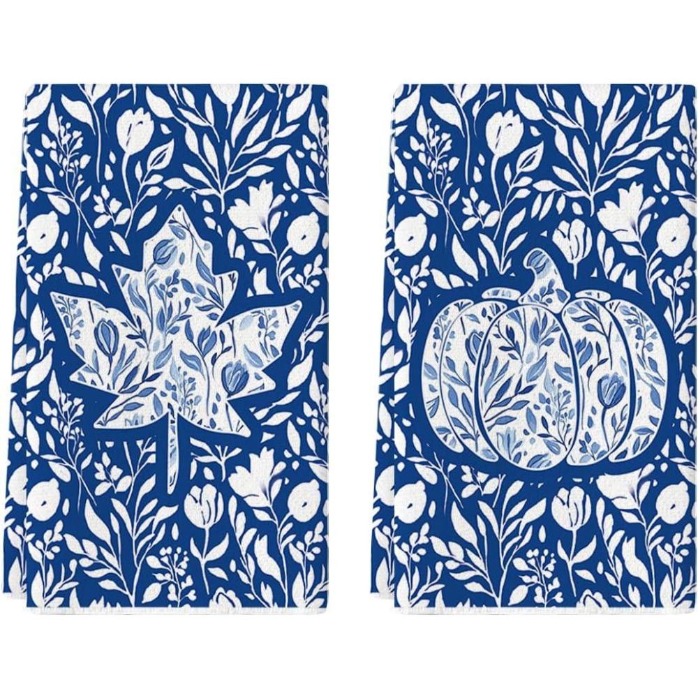 imageArtoid Mode Orange Maple Leaves Pumpkin Fall Kitchen Towels Dish Towels 18x26 Inch Farmhouse Flowers Decoration Hand Towels Set of 2Blue