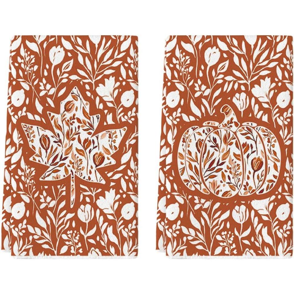imageArtoid Mode Orange Maple Leaves Pumpkin Fall Kitchen Towels Dish Towels 18x26 Inch Farmhouse Flowers Decoration Hand Towels Set of 2Orange