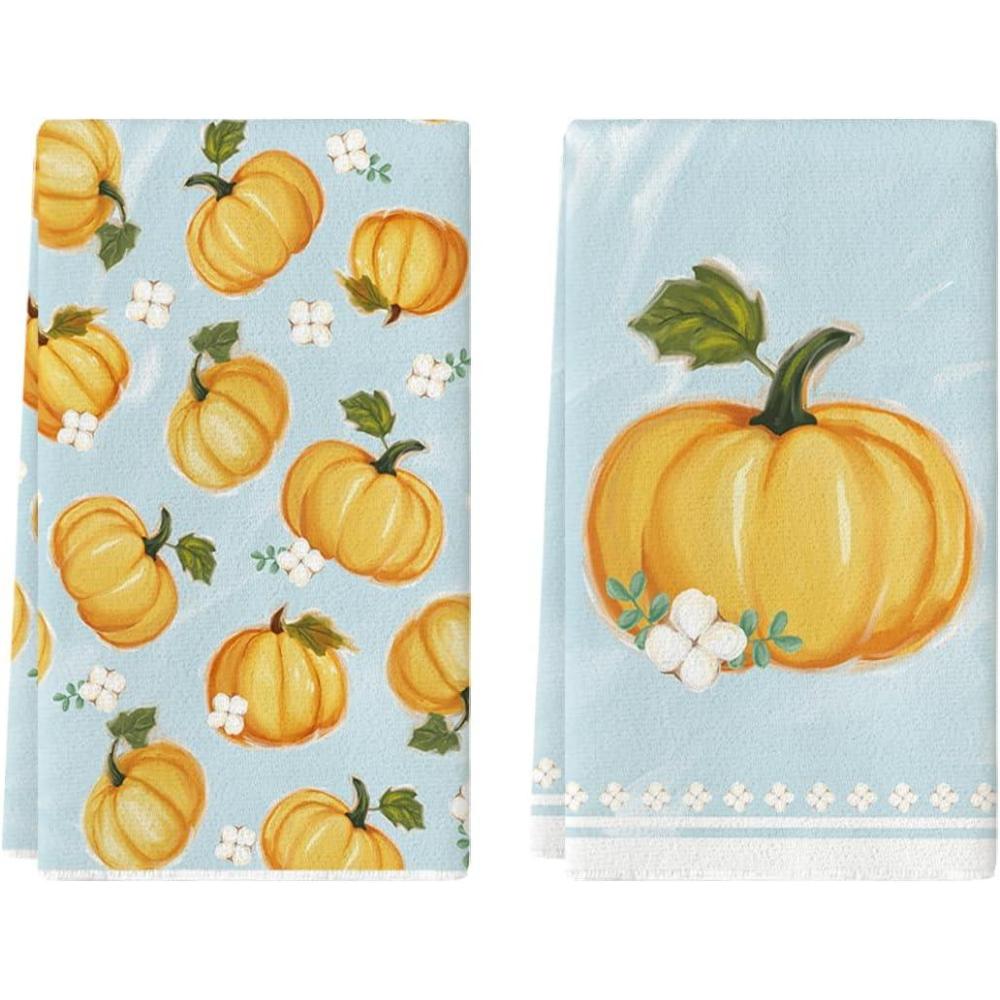 imageArtoid Mode Orange Pumpkin Fall Kitchen Towels Dish Towels 18x26 Inch Farmhouse Fresh Decoration Hand Towels Set of 2Blue