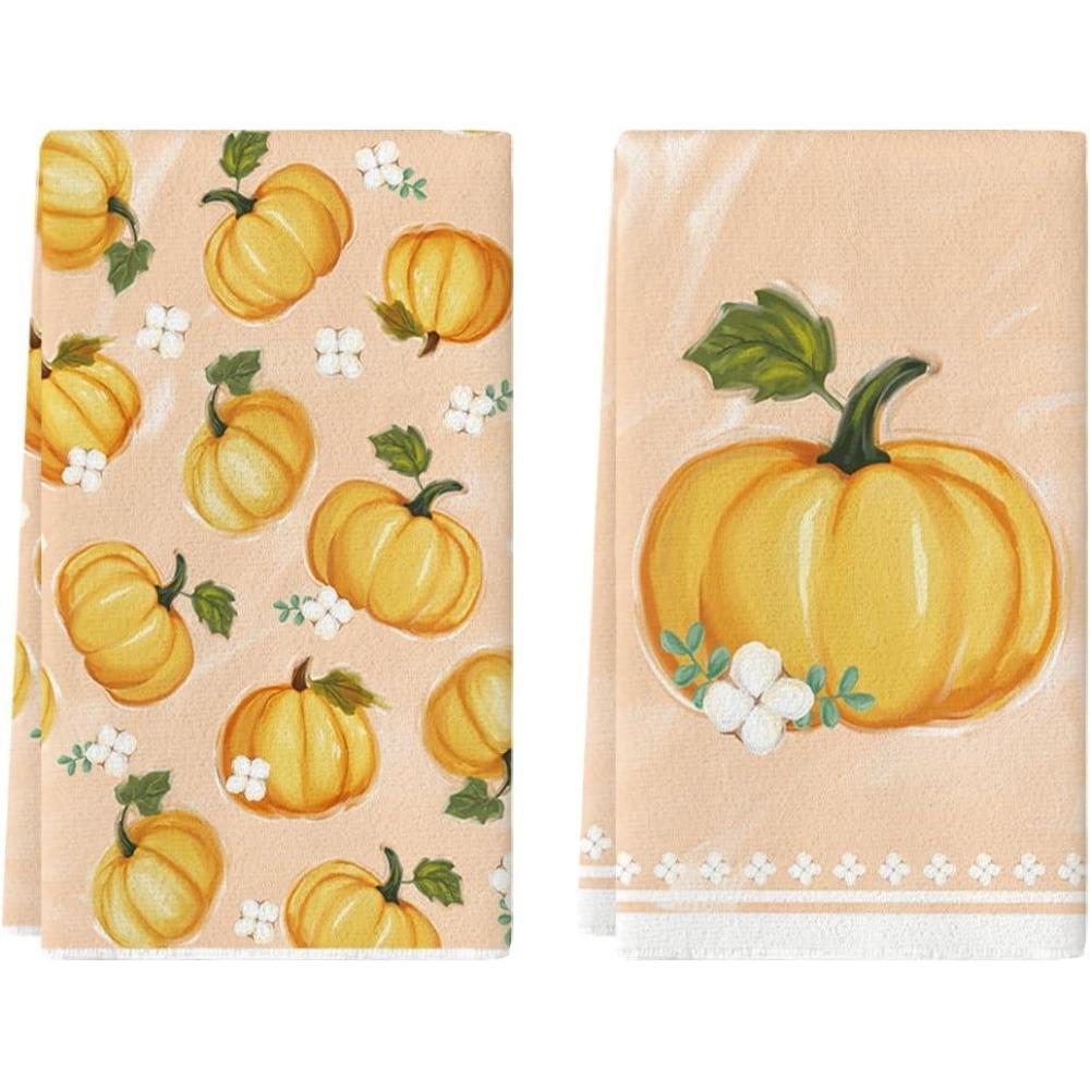 imageArtoid Mode Orange Pumpkin Fall Kitchen Towels Dish Towels 18x26 Inch Farmhouse Fresh Decoration Hand Towels Set of 2Orange