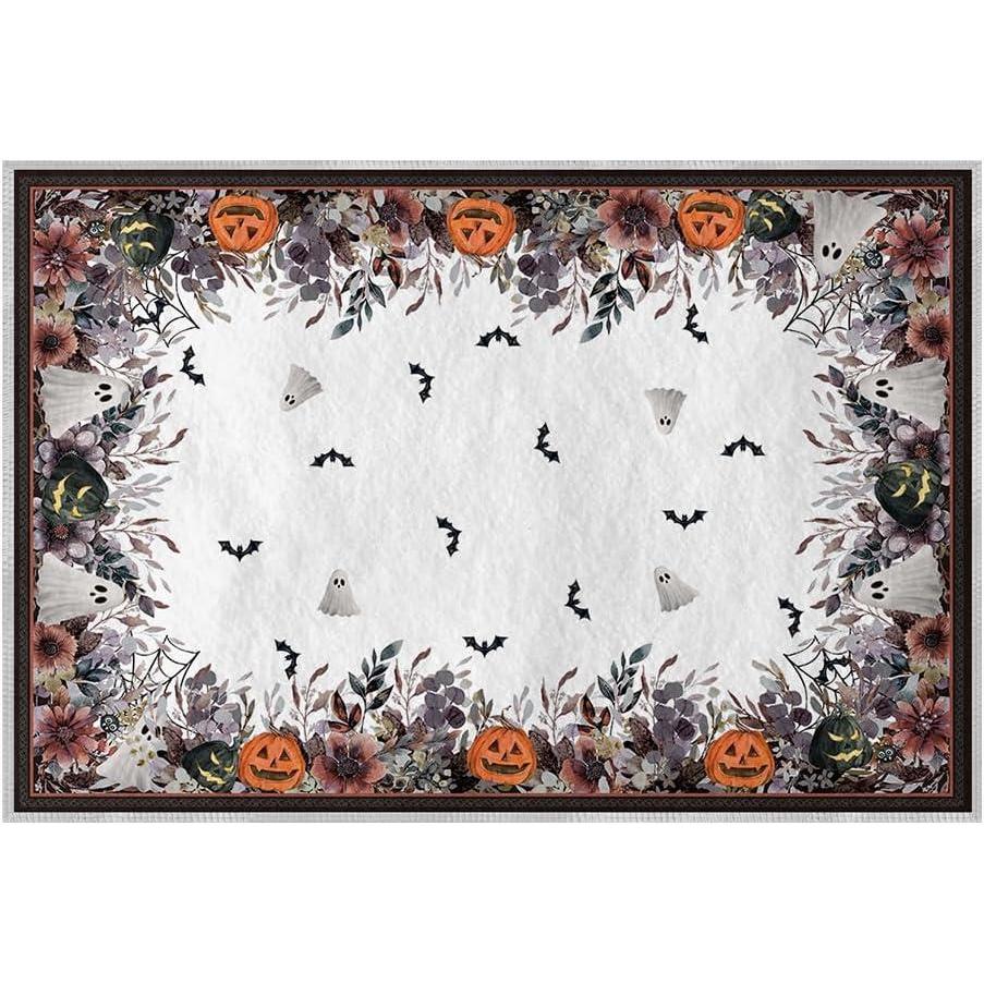 imageArtoid Mode Pumpkins Floral Ghost Halloween Door Mat Party Home Decor LowProfile NonSlip Washable Throw Rug for Kitchen Entryway Front Door Bedroom Bathroom Indoor 2x3 FeetWhite