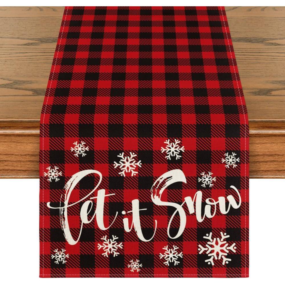 imageArtoid Mode Red and Black Buffalo Plaid Let It Snow Table Runner Seasonal Winter Christmas Holiday Kitchen Dining Table Decoration for Indoor Outdoor Home Party Decor 13 x 72 InchTable Runner  13 x 48