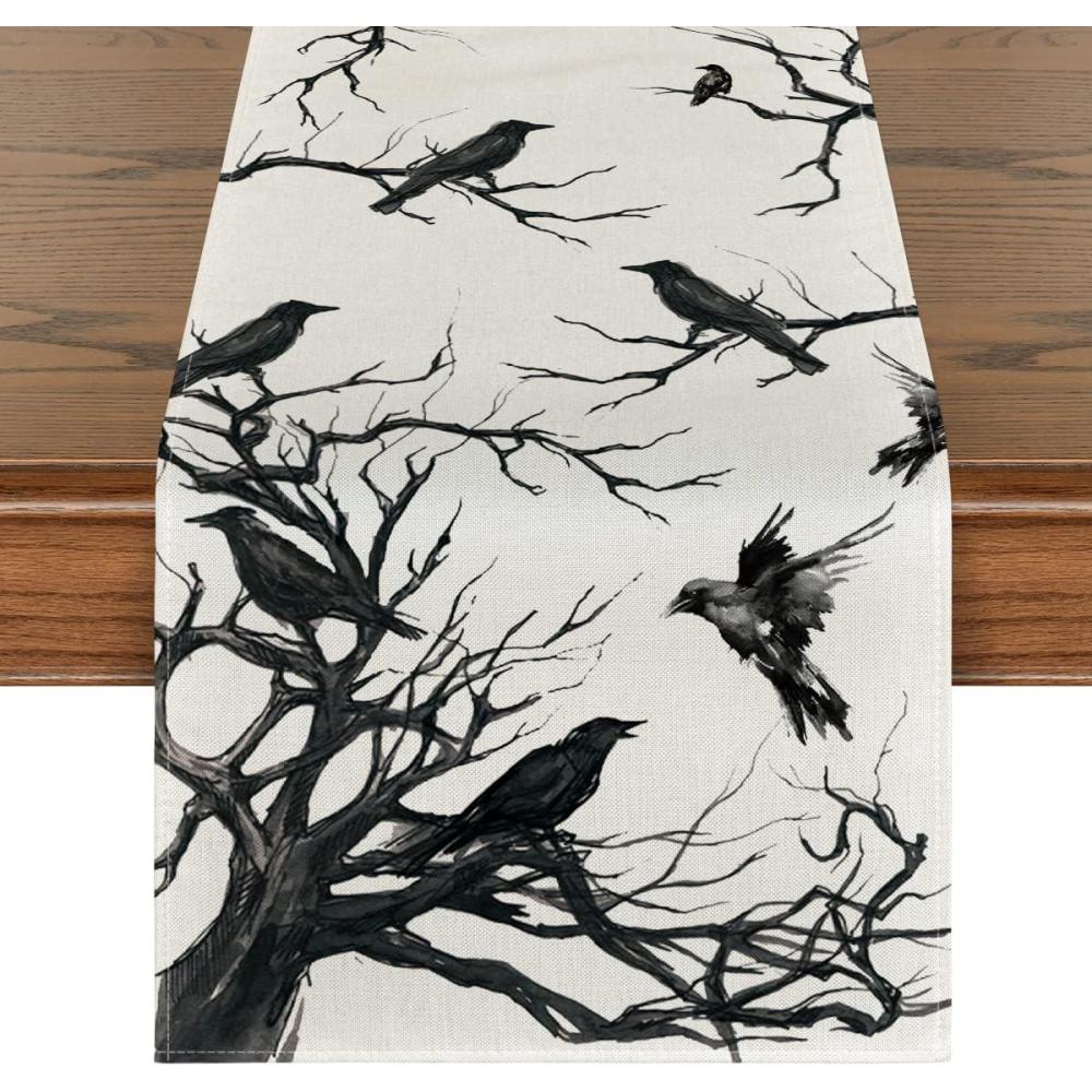 imageArtoid Mode Silhouette Tree Crows Halloween Table Runner Branches Fall Kitchen Dining Table Decoration for Outdoor Home Party 13x108 InchBeige