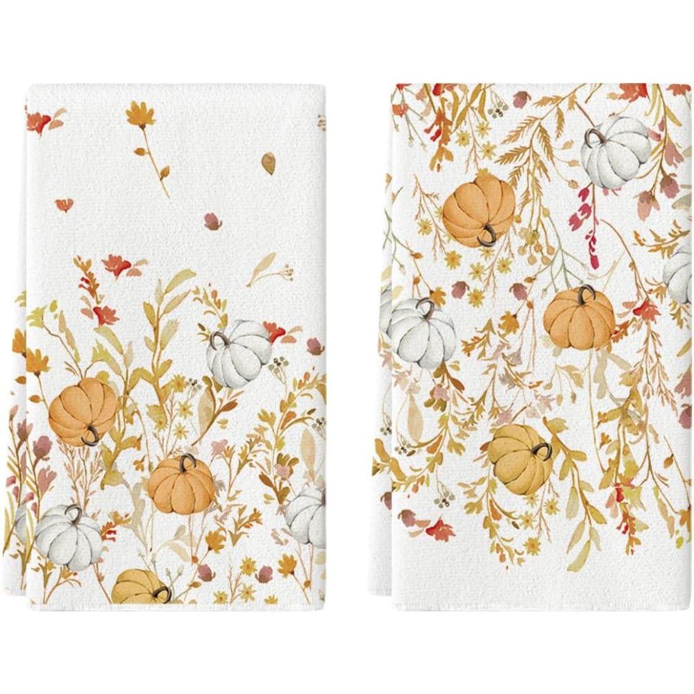 imageArtoid Mode Wildflower Pumpkin Fall Kitchen Towels Dish Towels 18x26 Inch Farmhouse Autumn Decoration Hand Towels Set of 2