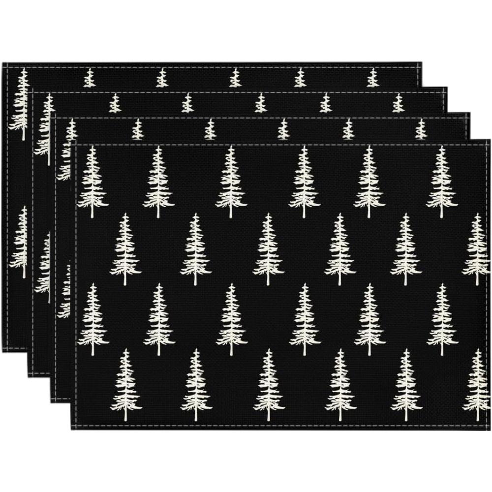 imageArtoid Mode Xmas Trees Merry Christmas Round Placemats Set of 4 14 Inch Winter Round Table Mats for Dining DecorationBlack