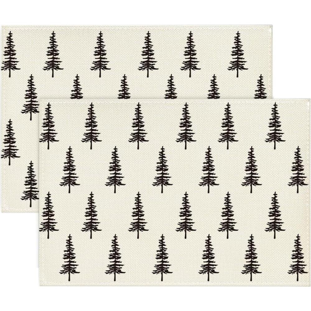 imageArtoid Mode Xmas Trees Merry Christmas Round Placemats Set of 4 14 Inch Winter Round Table Mats for Dining DecorationBlackBeige