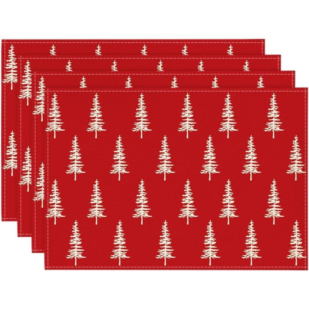 imageArtoid Mode Xmas Trees Merry Christmas Round Placemats Set of 4 14 Inch Winter Round Table Mats for Dining DecorationRed