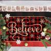 Artoid Mode Buffalo Plaid Snowflake Believe Decorative Doormat, Seasonal Winter Christmas Holiday Low-Profile Floor Mat Switch Mat for Indoor Outdoor 17 x 29 Inch