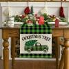 Artoid Mode Green and Black Buffalo Plaid Truck Christmas Table Runner, Seasonal Winter Xmas Holiday Kitchen Dining Table Decoration for Indoor Outdoor Home Party Decor 13 x 72 Inch