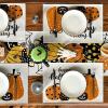 Artoid Mode Happy Halloween Jack-O-Lantern Placemats for Dining Table, 12 x 18 Inch Holiday Pumpkins Washable Table Mat Set of 4