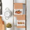Artoid Mode Orange Stripes Polka Dot Pumpkin Fall Kitchen Towels Dish Towels, 18×26 Inch Farmhouse Maple Leaves Decoration Hand Towels Set of 2(Orange)