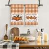 Artoid Mode Orange Stripes Polka Dot Pumpkin Fall Kitchen Towels Dish Towels, 18×26 Inch Farmhouse Maple Leaves Decoration Hand Towels Set of 2(Orange)