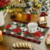 Artoid Mode Red Black Buffalo Plaid Holly Pine Cones Christmas Balls Placemats Set of 4, 12×18 Inch Seasonal Winter Table Mats for Party Kitchen Dining Decoration(Red/Black)
