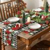 Artoid Mode Red Black Buffalo Plaid Holly Pine Cones Christmas Balls Placemats Set of 4, 12×18 Inch Seasonal Winter Table Mats for Party Kitchen Dining Decoration(White/Black)