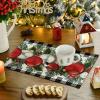Artoid Mode Red Black Buffalo Plaid Holly Pine Cones Christmas Balls Placemats Set of 4, 12×18 Inch Seasonal Winter Table Mats for Party Kitchen Dining Decoration(White/Black)