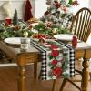 Artoid Mode Red Black Buffalo Plaid Xmas Balls Holly Christmas Table Runner, Winter Kitchen Dining Table Decoration for Outdoor Home Party 13×72 Inch(Black/White)