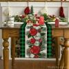 Artoid Mode Red Black Buffalo Plaid Xmas Balls Holly Christmas Table Runner, Winter Kitchen Dining Table Decoration for Outdoor Home Party 13×72 Inch(Green/Black)