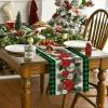 Artoid Mode Red Black Buffalo Plaid Xmas Balls Holly Christmas Table Runner, Winter Kitchen Dining Table Decoration for Outdoor Home Party 13×72 Inch(Green/Black)