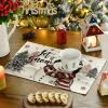 Artoid Mode Red Snowman Let It Snow Xmas Tree Merry Christmas Round Placemats Set of 4, 14 Inch Winter Round Table Mats for Dining Decoration(Black)