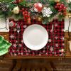 Artoid Mode Red and Black Buffalo Plaid Christmas Placemats for Dining Table, 12 x 18 Inch Seasonal Winter Xmas Snowflakes Holiday Rustic Vintage Thanksgiving Washable Table Mats Set of 4(Red/Black)
