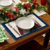 Artoid Mode Waterclor Buffalo Plaid Christmas Trees Placemats Set of 4, 12×18 Inch Winter Table Mats for Outdoor Home Party Kitchen Dining Decor(Black/Blue)