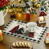Artoid Mode Waterclor Buffalo Plaid Christmas Trees Placemats Set of 4, 12×18 Inch Winter Table Mats for Outdoor Home Party Kitchen Dining Decor(Black/White)