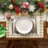 Artoid Mode Waterclor Buffalo Plaid Christmas Trees Placemats Set of 4, 12×18 Inch Winter Table Mats for Outdoor Home Party Kitchen Dining Decor(Brown/White)