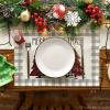 Artoid Mode Waterclor Buffalo Plaid Christmas Trees Placemats Set of 4, 12×18 Inch Winter Table Mats for Outdoor Home Party Kitchen Dining Decor(Grey/White)