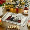 Artoid Mode Waterclor Buffalo Plaid Christmas Trees Placemats Set of 4, 12×18 Inch Winter Table Mats for Outdoor Home Party Kitchen Dining Decor(Grey/White)