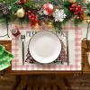 Artoid Mode Waterclor Buffalo Plaid Christmas Trees Placemats Set of 4, 12×18 Inch Winter Table Mats for Outdoor Home Party Kitchen Dining Decor(Pink/White)