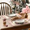 Artoid Mode Waterclor Buffalo Plaid Christmas Trees Placemats Set of 4, 12×18 Inch Winter Table Mats for Outdoor Home Party Kitchen Dining Decor(Pink/White)