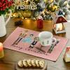 Artoid Mode Watercolor Nutcrackers Xmas Balls Merry Christmas Placemats Set of 4, 12×18 Inch Seasonal Winter Holiday Table Mats for Party Kitchen Dining Decoration(Pink)