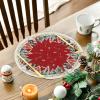 Artoid Mode Xmas Pine Snowflake Snowman Christmas Round Placemats Set of 4, 14 Inch Winter Round Table Mats for Dining Decoration(Red)