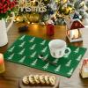Artoid Mode Xmas Trees Merry Christmas Round Placemats Set of 4, 14 Inch Winter Round Table Mats for Dining Decoration(Green/Beige)