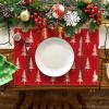 Artoid Mode Xmas Trees Merry Christmas Round Placemats Set of 4, 14 Inch Winter Round Table Mats for Dining Decoration(Red)