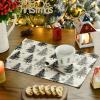 Artoid Mode Xmas Trees Snowflake Merry Christmas Round Placemats Set of 4, 14 Inch Winter Round Table Mats for Dining Decoration(Black)