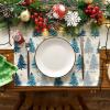 Artoid Mode Xmas Trees Snowflake Merry Christmas Round Placemats Set of 4, 14 Inch Winter Round Table Mats for Dining Decoration(Blue)