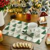 Artoid Mode Xmas Trees Snowflake Merry Christmas Round Placemats Set of 4, 14 Inch Winter Round Table Mats for Dining Decoration(Green/Beige)