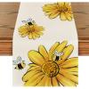 Artoid Mode Beige Bee Sunflower Table Runner, Seasonal Spring Summer Flowers Kitchen Dining Table Decoration for Home Party Decor 13 x 72 Inch(Beige)